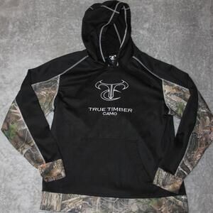 True Timber Hoodie Mens XL Black Camouflage Pullover Hooded Embroidered Logo